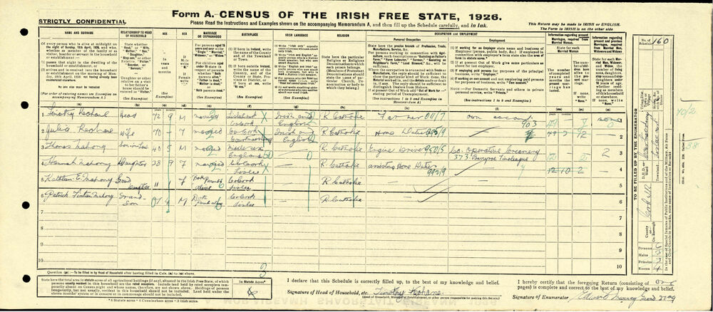 Timothy Keohane 1926 Household Census